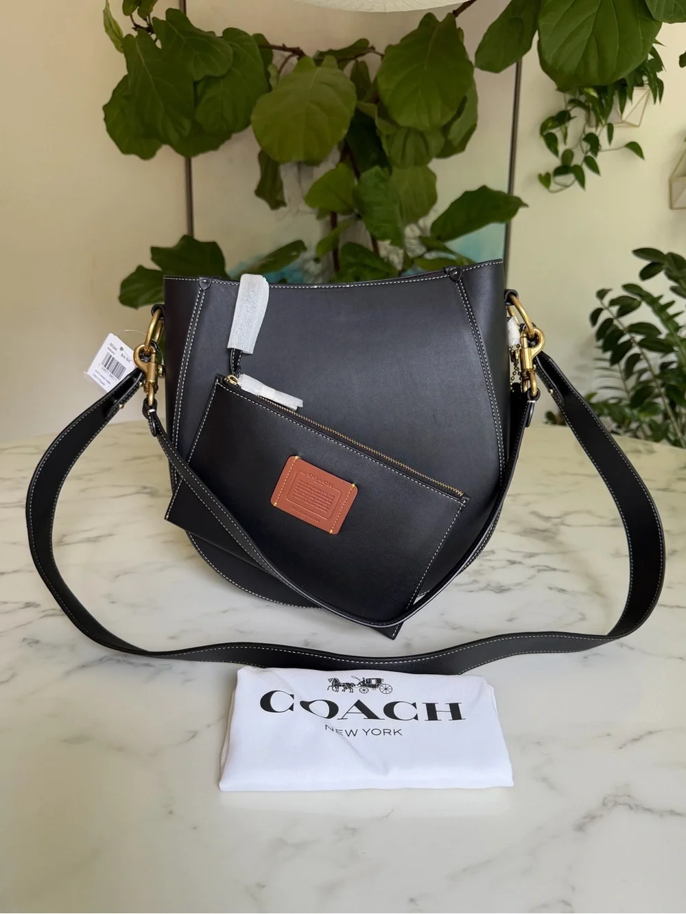 NWT Coach Maddy Hobo Glovetanned Leather Black Crossbody Bag with Pouch 88344